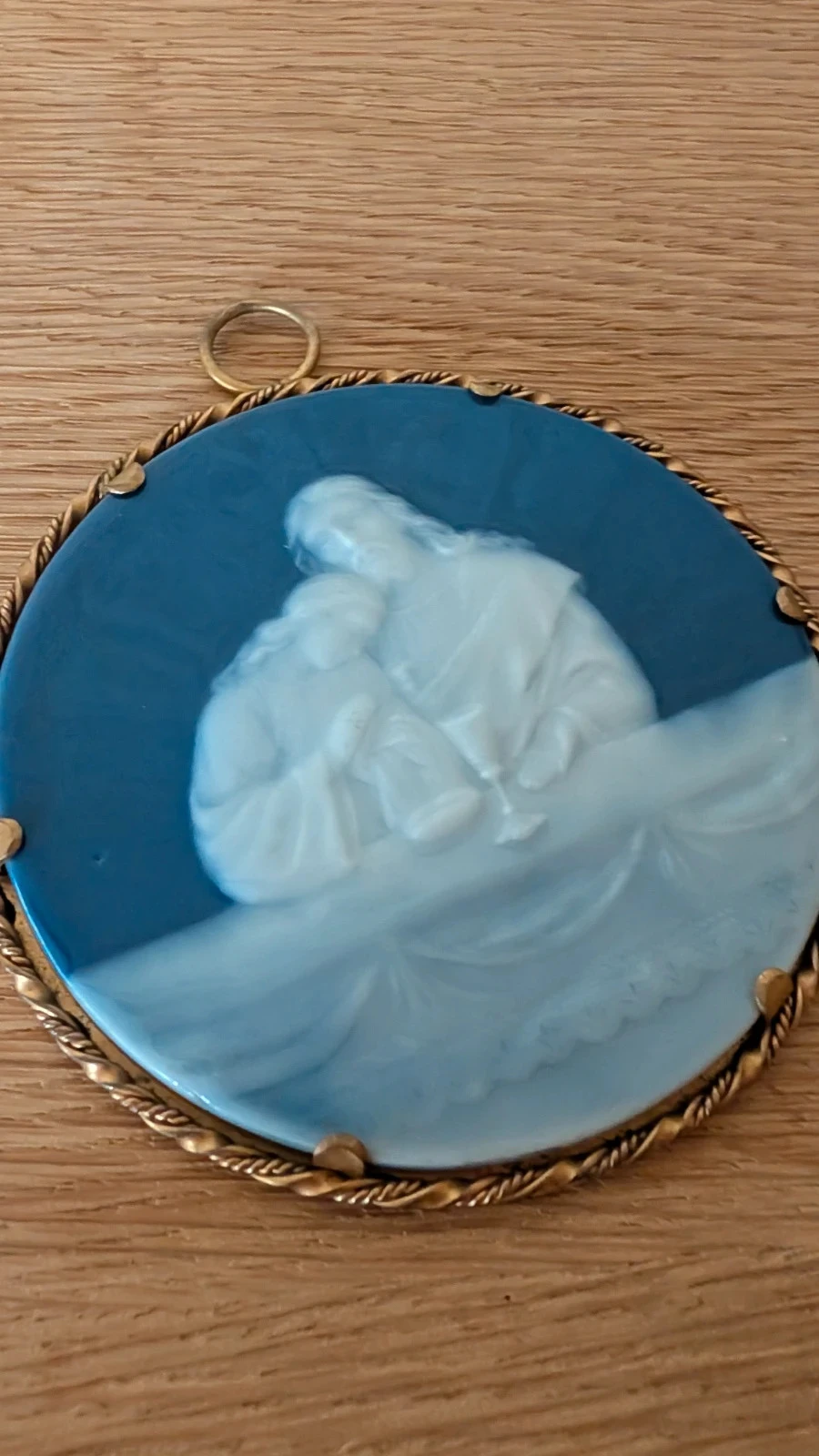 medaillon plaque porcelaine limoges camille tharaud la cene jesus jean bleu blanc 10cm